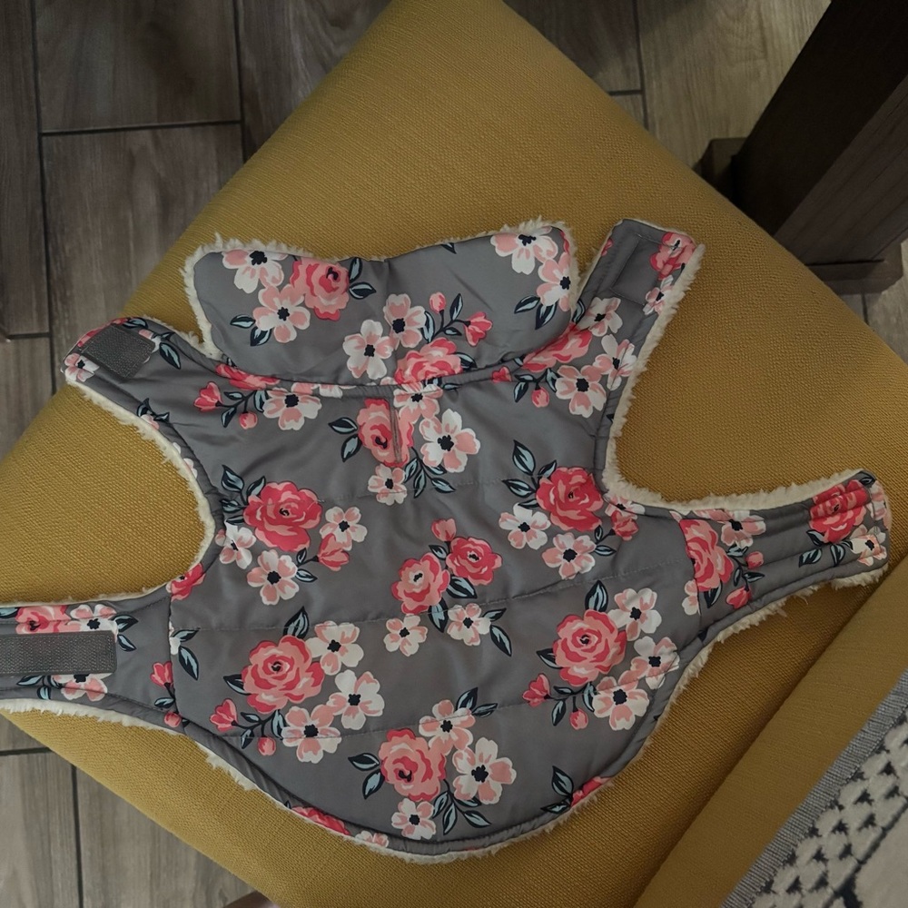 Floral Dog Harness Vest - Gray and Pink